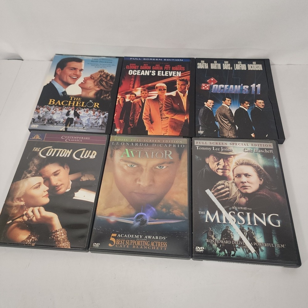 DVD Movie Lot of 6 Ocean's 11 Eleven Aviator Cotton Club Bachelor Missing